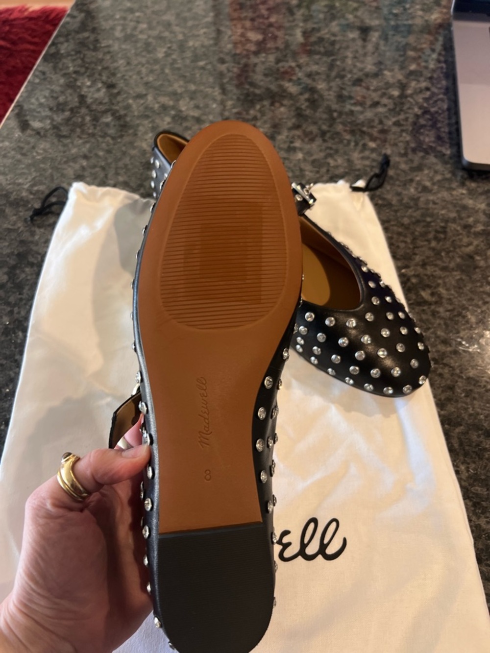 Madewell Black Ballet Flats with Crystal Studs NWOB SZ 8 - Picture 3 of 6